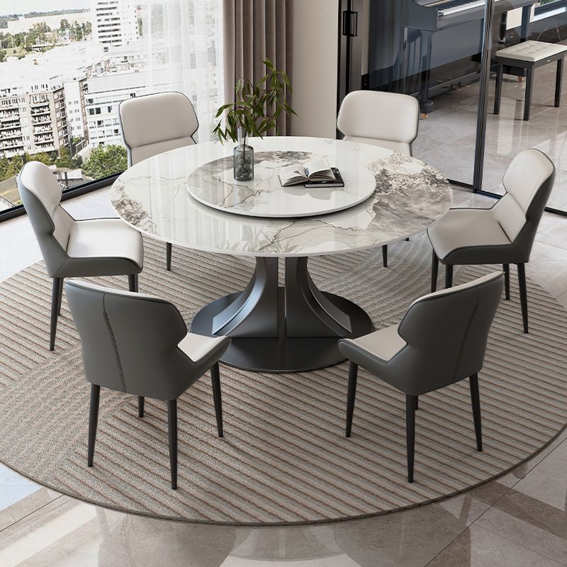 Stone Dining Table with Ink Base, Seating for 6/8, Anti-Fouling Sintered Stone Top