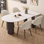 Modern Simple Style Peninsula Slate Dining Table Set with Three Legs Fixed Mechanism in Chalk Color