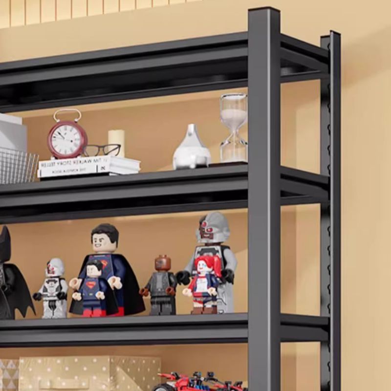 Midnight Black Trendy Storage Shelf with Steel Frame, Unattached Installation