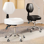 Height-adjustable Swivel Work Stool with Roller Wheels, Upholstered Alloy Frame & Adjustable Backrest