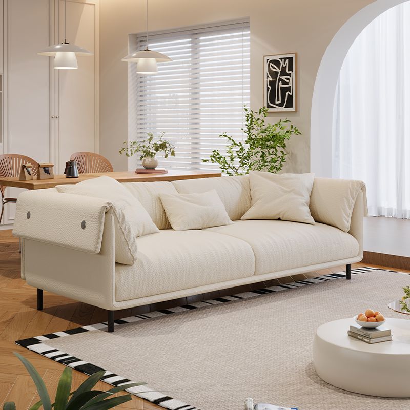 Drawing Room Standard Sofa in Genuine Leather/Flannel with White/Cerulean/Tan Upholstery, Armrest, and 3 Pillows