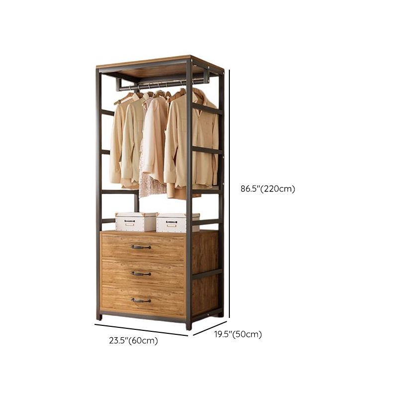 Midnight Black Simplistic Steel Hall Rack with Repository, 2 Drawers/3 Drawers, 4 Shelves/3 Shelves/7 Shelves, and Manufactured Wood Bench
