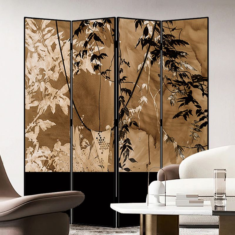 Minimalist Opaque Fold-up Screen Divider with Natural Wood Frame, 4 Panels, Double Sided Print, and Independent Design