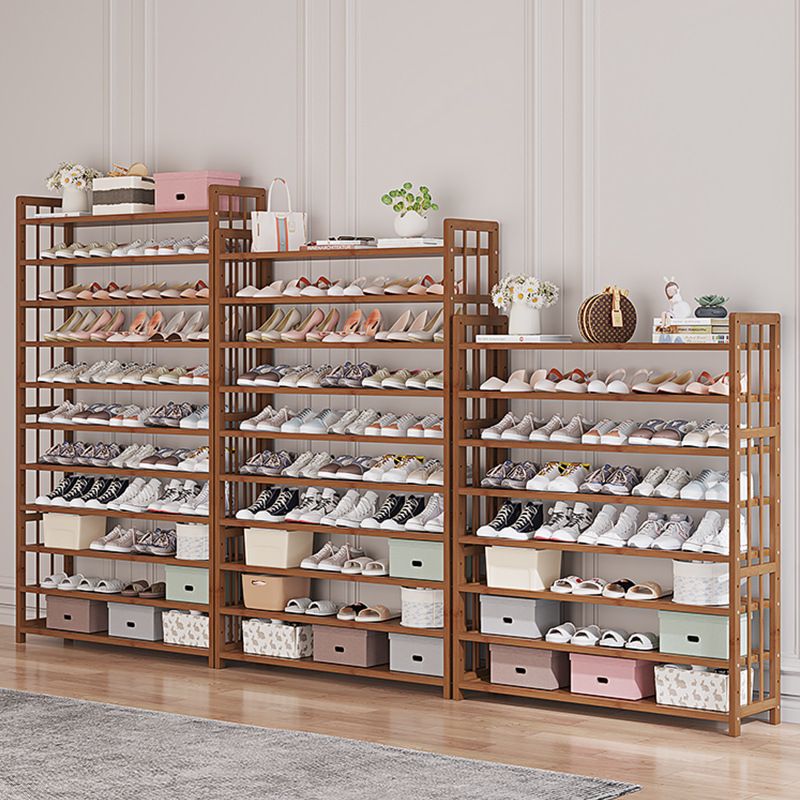 Art Deco Bambusa Rectangle Shoe Rack with Brown Finish and Adjustable Shelves for 21-40 Pairs in Drawing Room