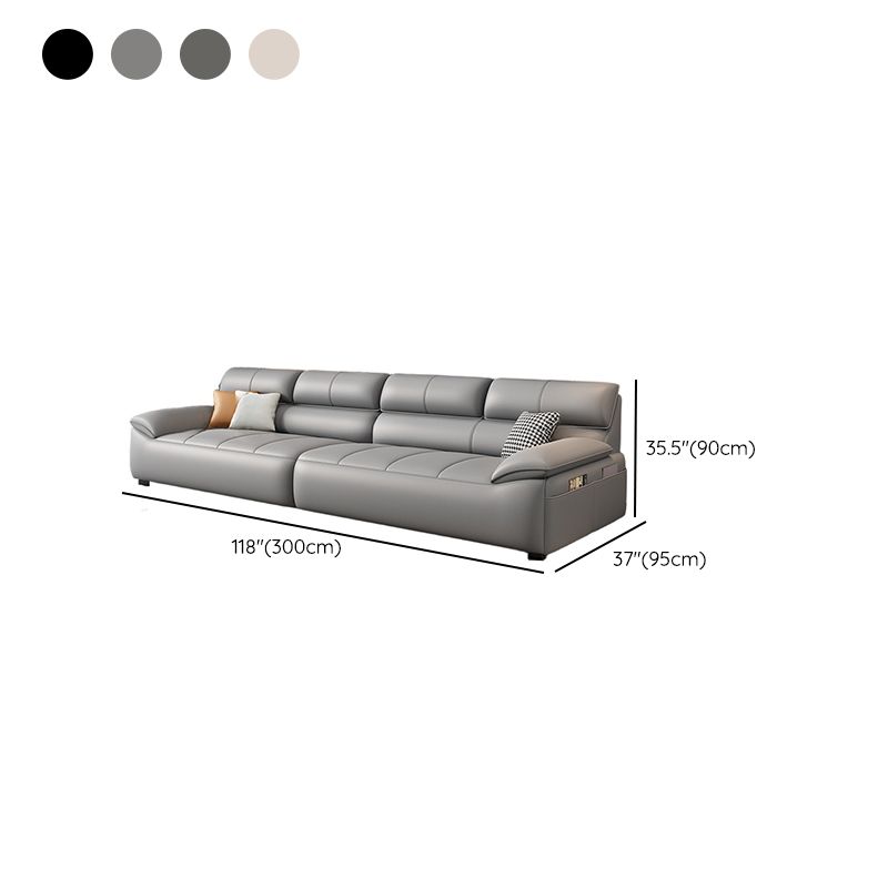 Contemporary Modern Solid Color Water Resistant Standard Sofa in Ink/Light Gray/Off-White, 4-Seater with 3 Pillows