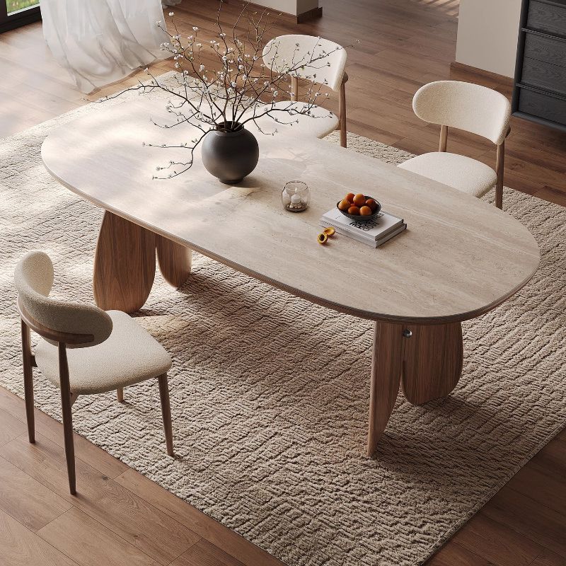 Auburn Double Pedestal Stone Kitchen & Dining Table for 6-seater/8 People with Anti-Fouling Sintered Stone Tabletop