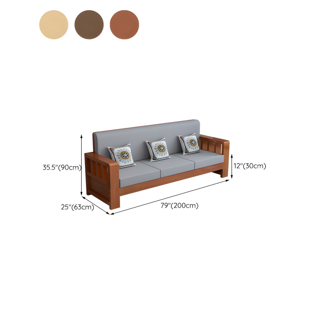 Modern Farmhouse Sofa in Solid Wood with Square Arms for Living Room