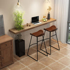 Modern Rectangular Pine Wood Pub Table with Two-sided Pedestal in Wood Grain