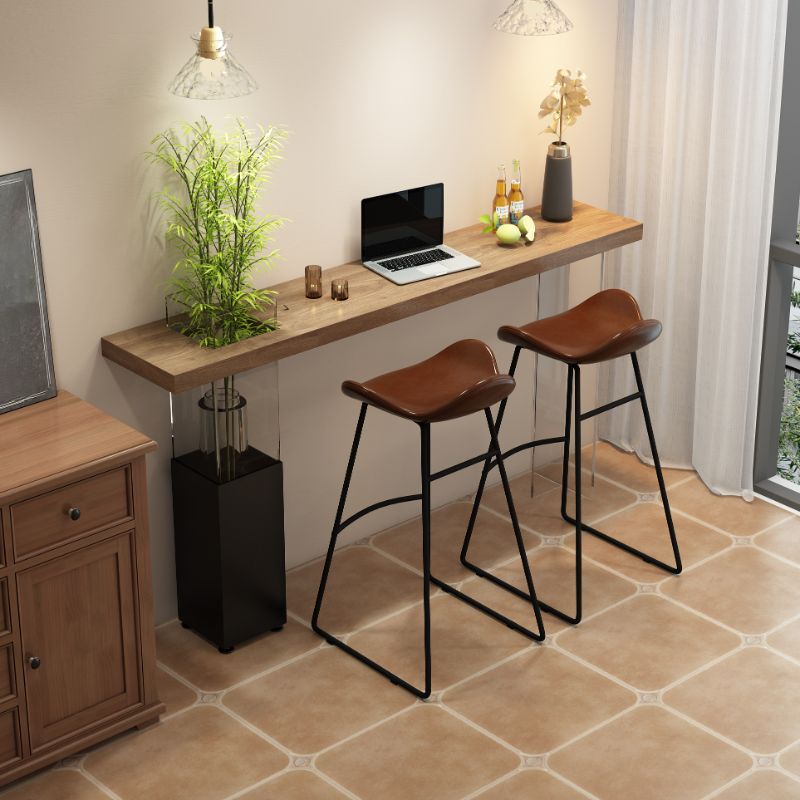Modern Rectangular Pine Wood Pub Table with Two-sided Pedestal in Wood Grain
