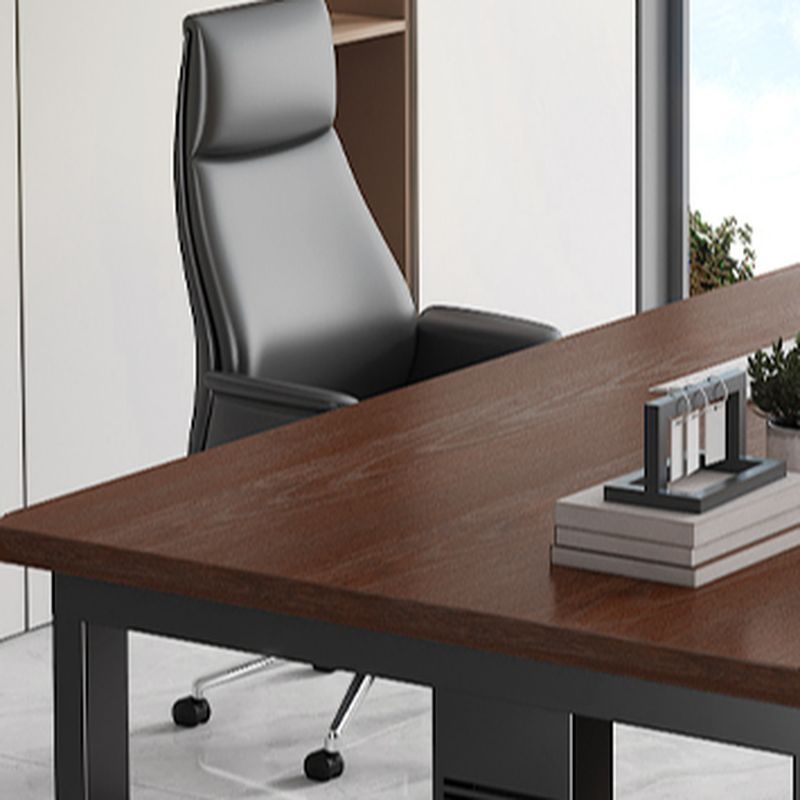 Cocoa Rectangular Steel Desk with Scratch Resistant Toboggan Base, CPU Storage, Cable Management, and Front Splash