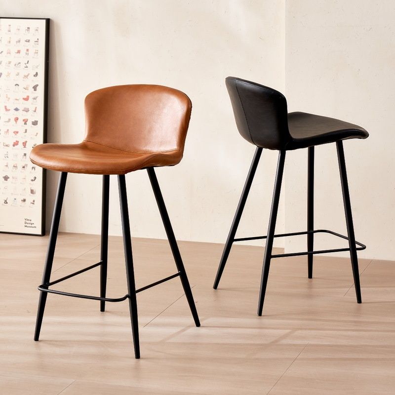 Casual Rawhide Bar Stools in Midnight Black/Jade Green/Caramel with Back Pail Seat and Leg Rest