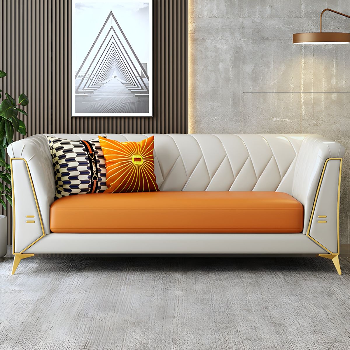 Glam Faux Leather Standard Sofa with Tuxedo Arms in Solid Color