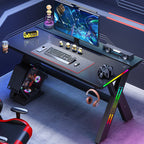 Minimalist Gaming Computer Desk with Distortion-resistant Trestle Base and Independent Structure, Featuring Wire Management and Engineered Wood Top