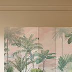 Green Opaque Fold-up Screen Divider with Natural Wood Frame, Double Sided Print, Independent