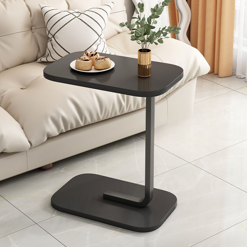 Contemporary C Shaped Engineered Wood Chairside Table, Black/Chalk/Brown Rectangle Top, Table Only
