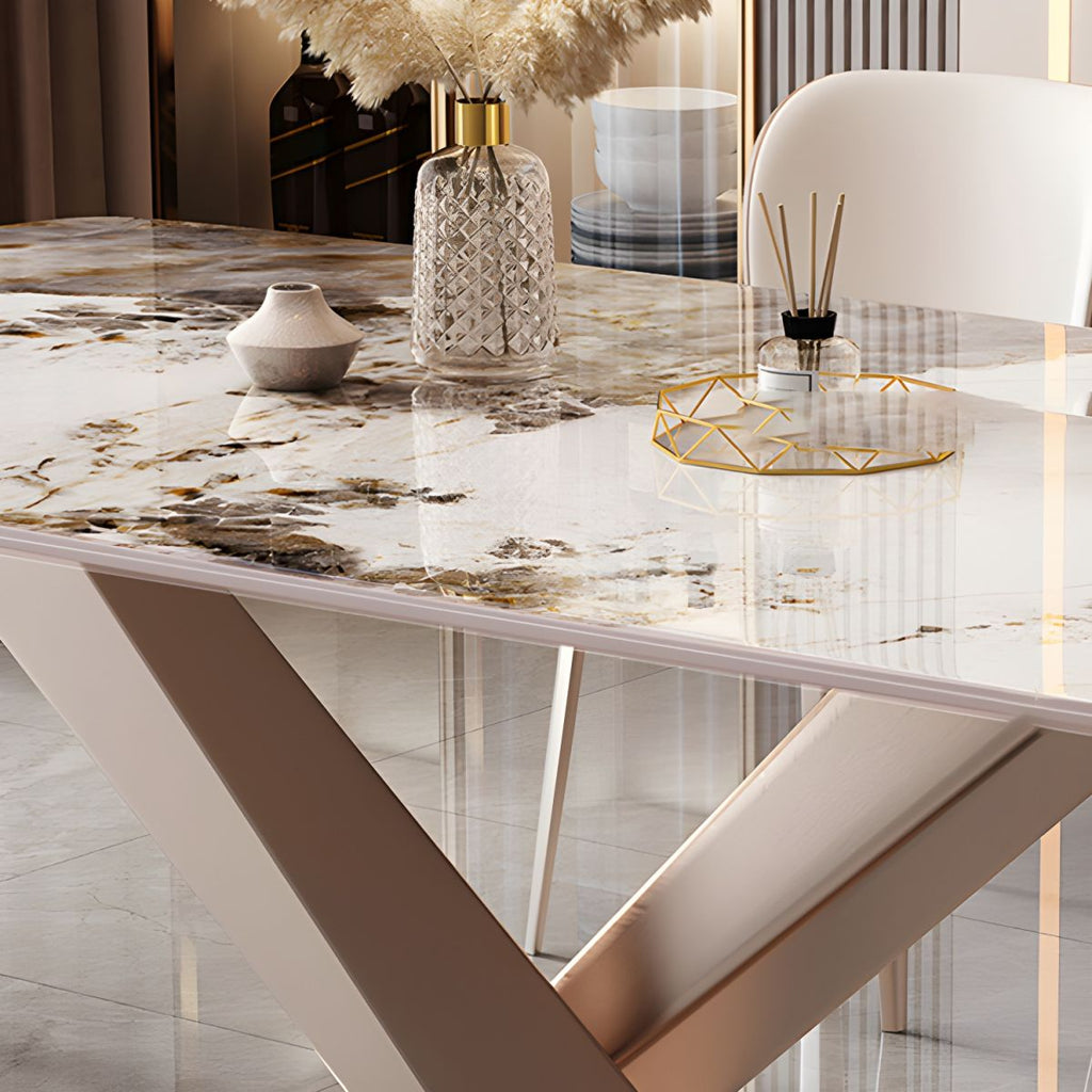 Modern Sintered Stone Top Dining Set Rectangle 1/2/5/7 Pieces Dinette Table Set in Gold