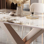 Modern Sintered Stone Top Dining Set Rectangle 1/2/5/7 Pieces Dinette Table Set in Gold