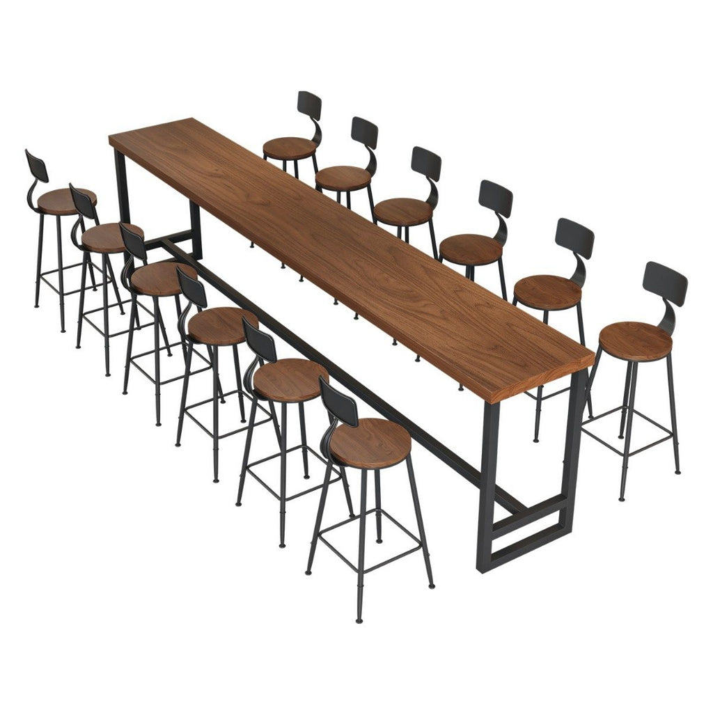 Simplistic Pub Table with Natural Wood Top and Trestle Base in Auburn/Natural Finish, Rectangle Shape with Foot Pedestal