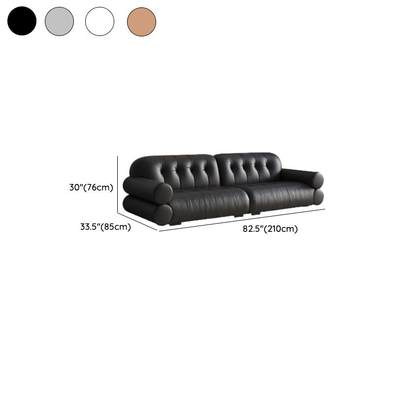 Modish Solid Color Stain Resistant Standard Sofa in Midnight Black/White/Light Brown, Seats 3/2-seater with 2 Pillows