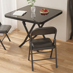 Scratch-durable Folding Black Mirrored Glass Table with Cross Base for 2-person Seating/3-person Seat/Seats 4, Gloss Finish