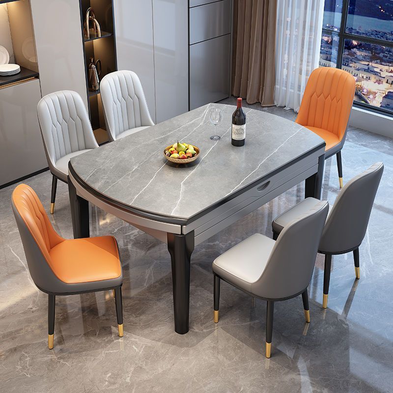 Simplistic Circular-shaped Dining Table with Slate Top and Fold-away Leaf