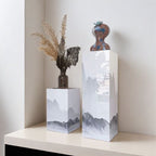 Multiple Colour Square Marble Pattern Stone Display Table with Unfinished Finish, 30 to 39 in Height, Up to 19 in Size