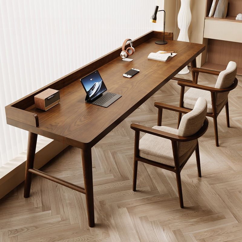 Casual Writing Desk with Easy Assembly and Odor Resistant H-Shape Base in Light Brown Pine Wood, Unattached Installation