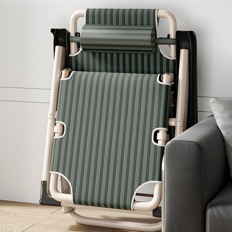 Solid Color/Striped Arm Recliner in Jade Green/Tan with Space-saving Alloy Frame, Standard Base, Locking Back Angle, and Removable Back