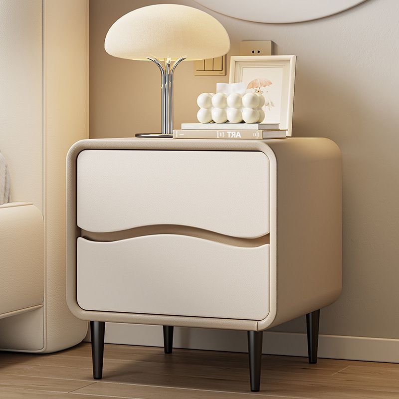 Modish 2 Tiers Nightstand With Drawer Organization and Pleather Countertop