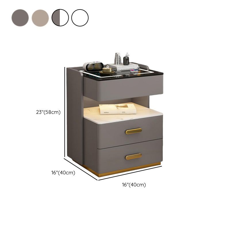 Modish Glass Nightstand With Drawer Organization Featuring Illuminating Lighting
