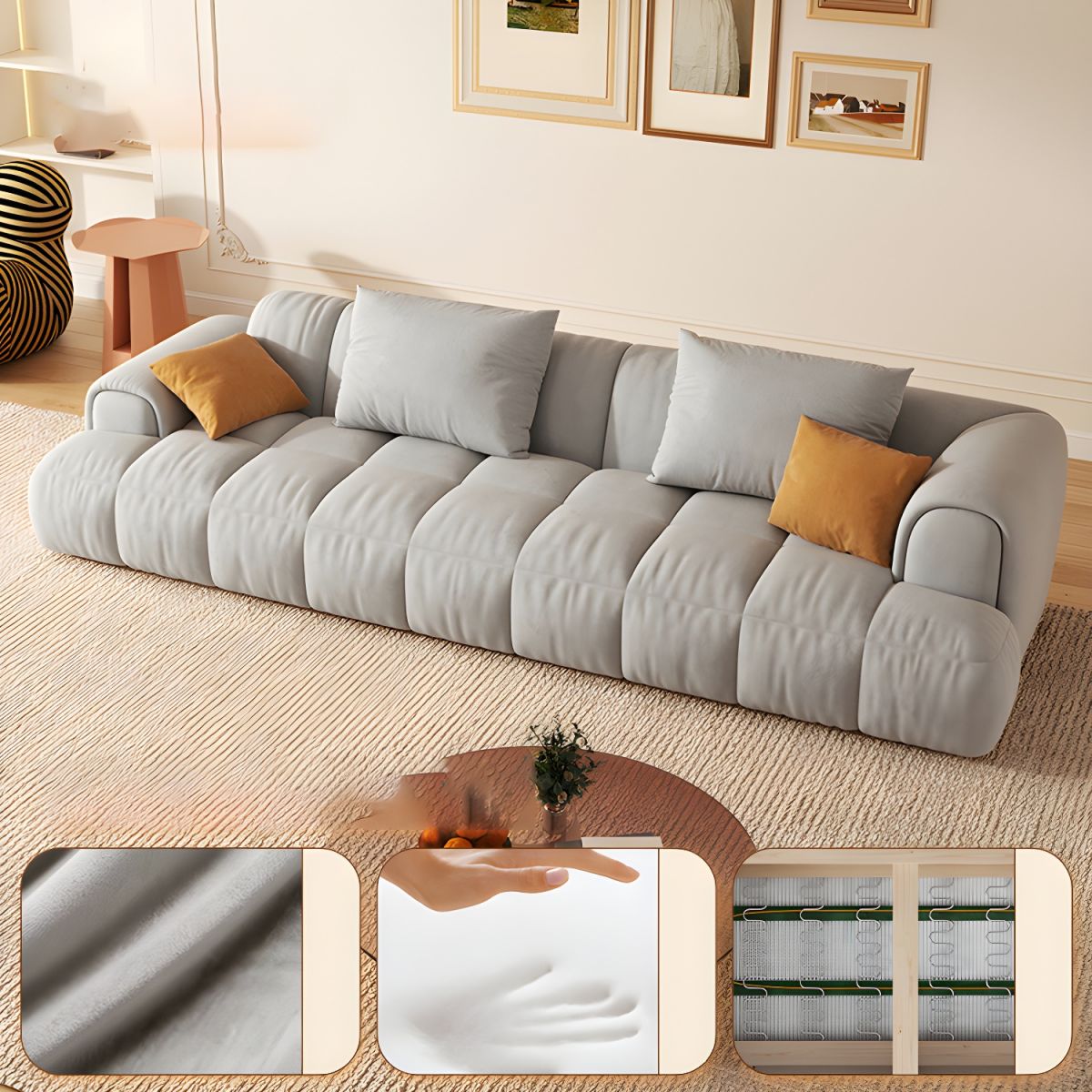 Scandinavian Recessed Arm Sofa 28.7" H Blocks Sofa with Pillows