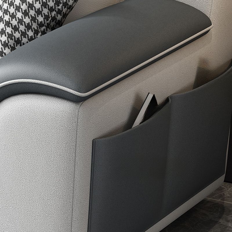 Modish Solid Color Scratch-durable Standard Sofa in Dove Grey with Receptacle Storage, Seats 3 to 5, and Includes 4 Pillows