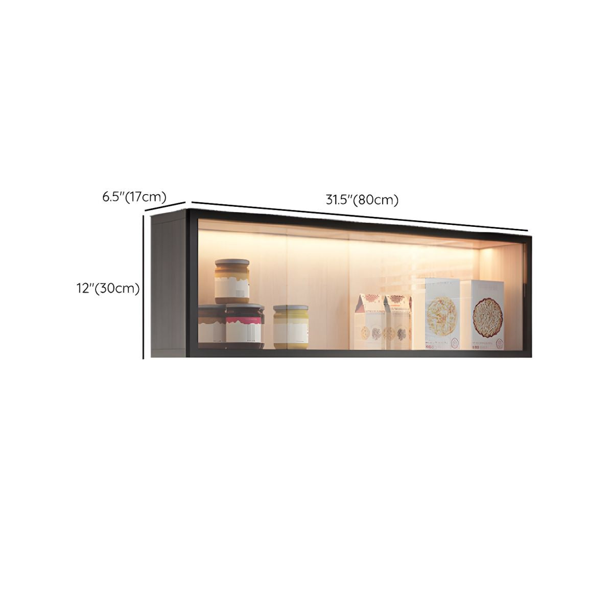 Contemporary Faux Wood Wall Mounted Display Cabinet with Glass Door in Grey