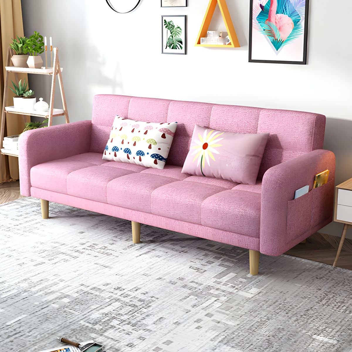Modern Linen Tufted Sofa Bed 31"H Convertible Sofa with Square Arm