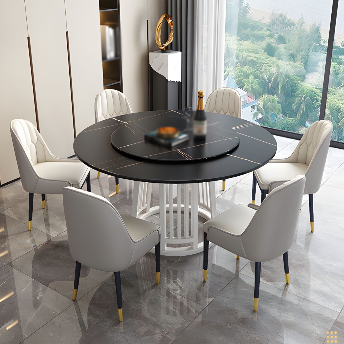 Modern 1/2/7 Pieces Dining Set Round Sintered Stone Dining Table for Dining Room