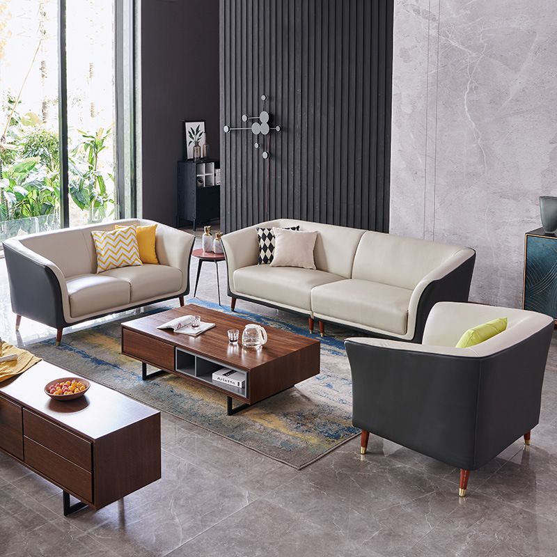 Contemporary Modern Solid Color Water Resistant Standard Sofa in Off-White 4-seater/for 3 with 2 Pillows