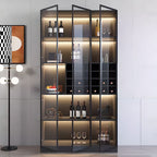 Flooring Confined Self-supporting Accent Cabinet in Wood with Glass Door, Locker, 5 Shelves and Culinary Equipment Storage for Drawing Room in a Modish Style