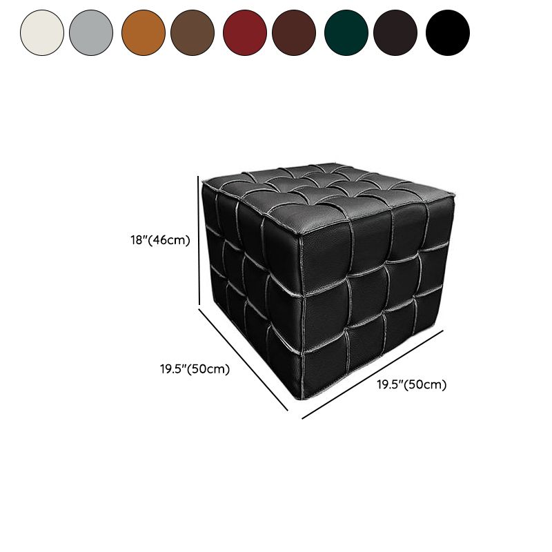 Modish Square Solid Color Standard Ottoman in Genuine Leather with Scarlet/Caramel/Beige Button-tufted Upholstery