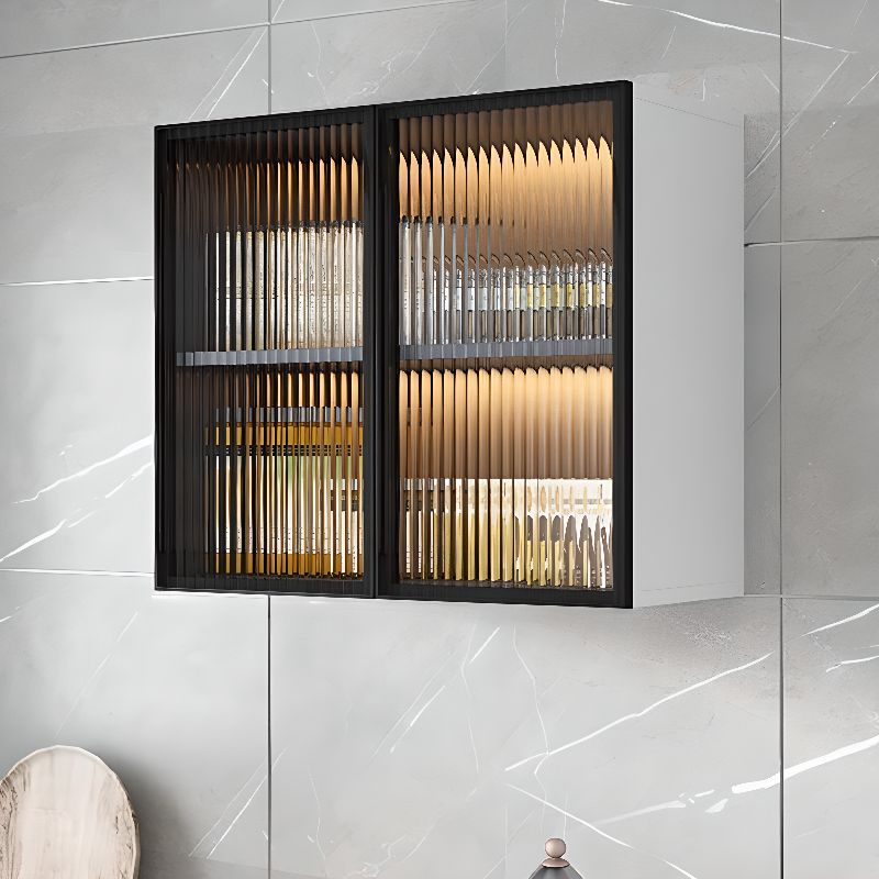 Glass Doors Solid Wood Wall Mount Display Stand with 2 Shelves for Small Kitchen in a Modish Style