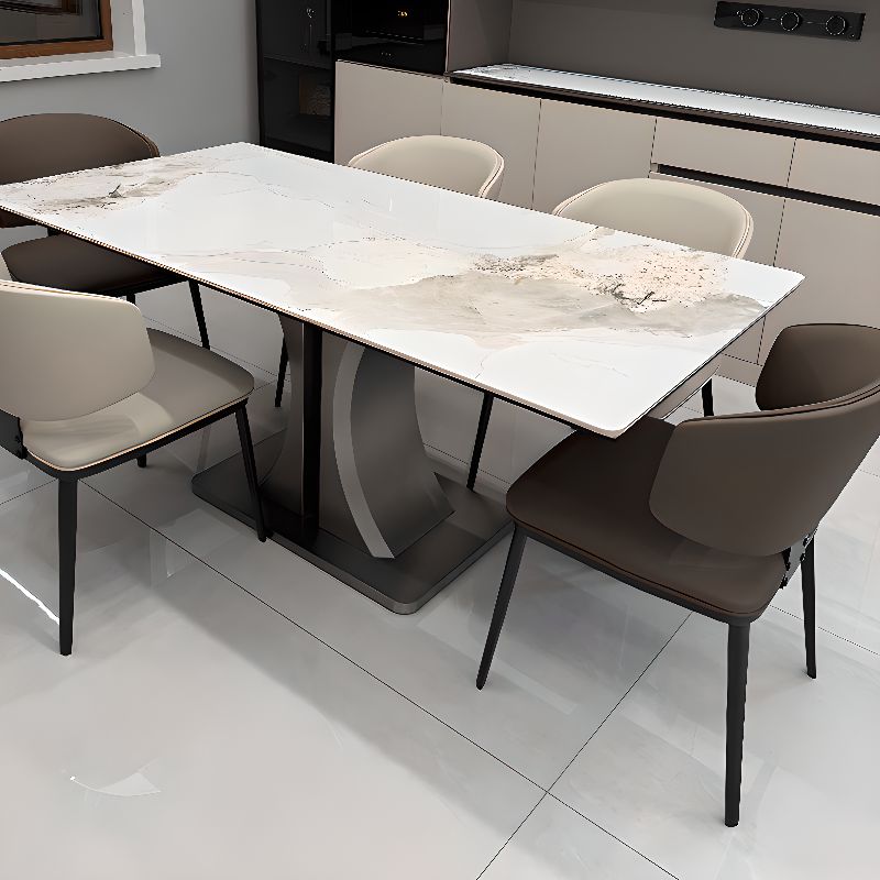 Ink Base Stone Dining Table for 4-8, Anti-Fouling Sintered Stone Tabletop