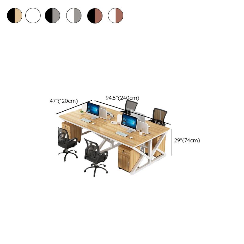 Chalk/Black Minimalist Rectangular Metal Desk with Cable Management and Damp-proof Twin Support Base