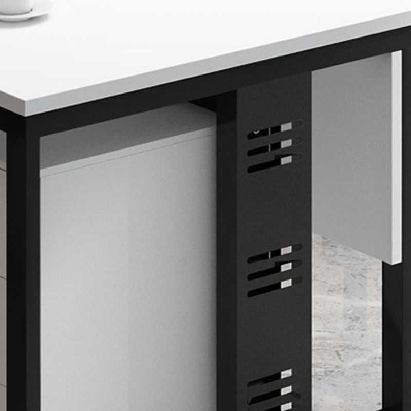 Cocoa/Black/Chalk Rectangular Metal Base Scratch Resistant Desk with Toboggan Base, Cable Management, CPU Storage, and Front Splash