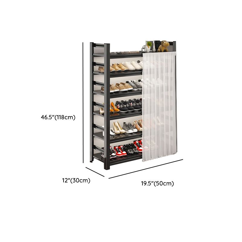Art Deco Carbon Steel Rectangle Shoe Rack with Ink Finish and Adjustable Shelves for 31-40 Pairs in Drawing Room