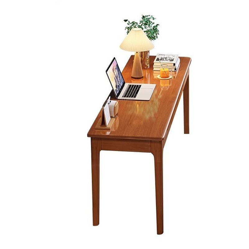 Trendy Rectangular Natural Wood Writing Table with Auburn/Unfinished Color Drawers