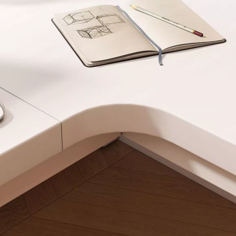 Steel H-Shape Frame L-Shape Warp Resistant White Office Computer Desk with Cable Management and Rounded Corners, Cable Management Included