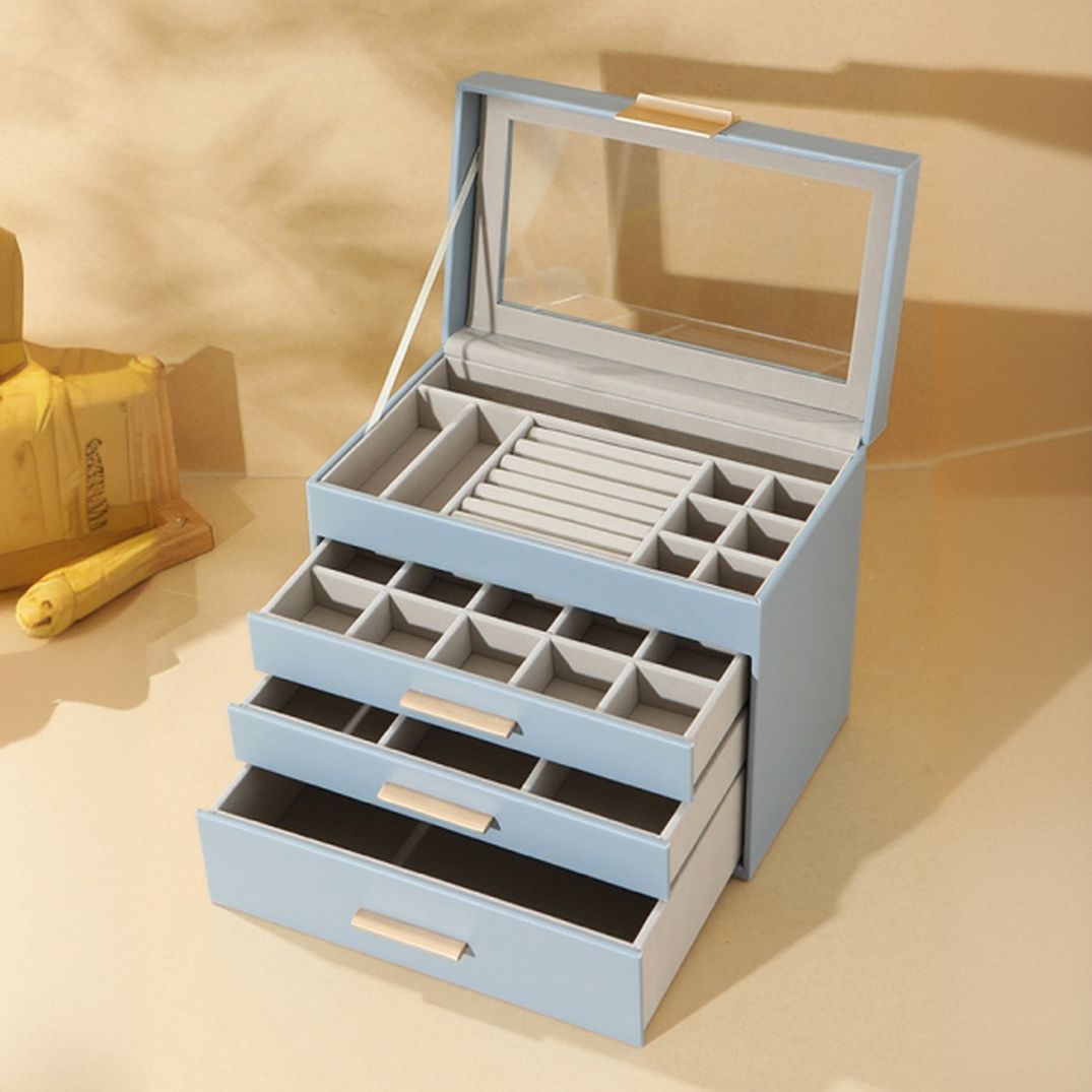 Modern & Contemporary Artificial Leather Solid Color Jewelry Armoire with Drawers