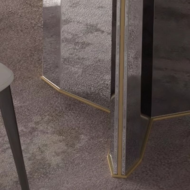 Black Stainless Steel Base Dirt-resistant Mixed-material Design Natural Marble Dining Table with Fixed Table in a Modern Simple Style, Seating for 4/6-person Seat