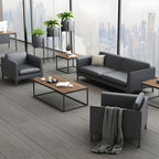Glam Black Cushions Square Arm Genuine Leather Stationary Sofa