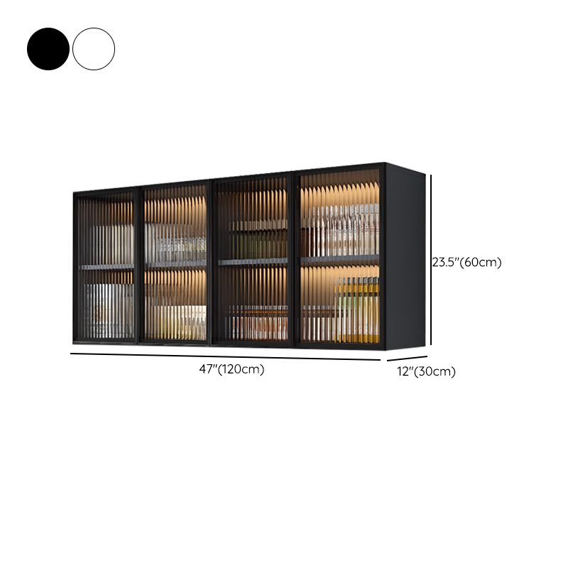 Glass Doors Solid Wood Wall Mount Display Stand with 2 Shelves for Small Kitchen in a Modish Style