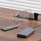 Brown/Black Rectangle Warp-proof Natural Wood Gamer Desk with Headphone Holder in a Modern Simple Style, Power Socket Included